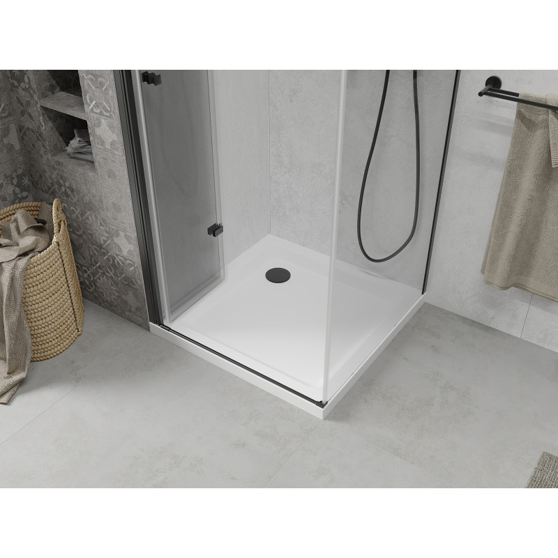 Mexen Lima cabine de douche pliante 90 x 90 cm, transparente, noire + receveur Flat, blanc - 856-090-090-70-00-4010B
