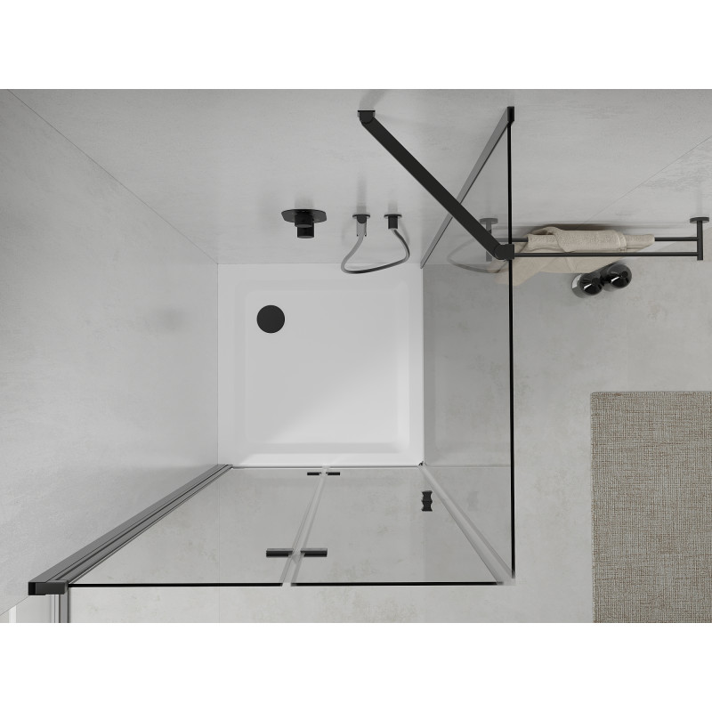 Mexen Lima cabine de douche pliante 90 x 90 cm, transparente, noire + receveur Flat, blanc - 856-090-090-70-00-4010B
