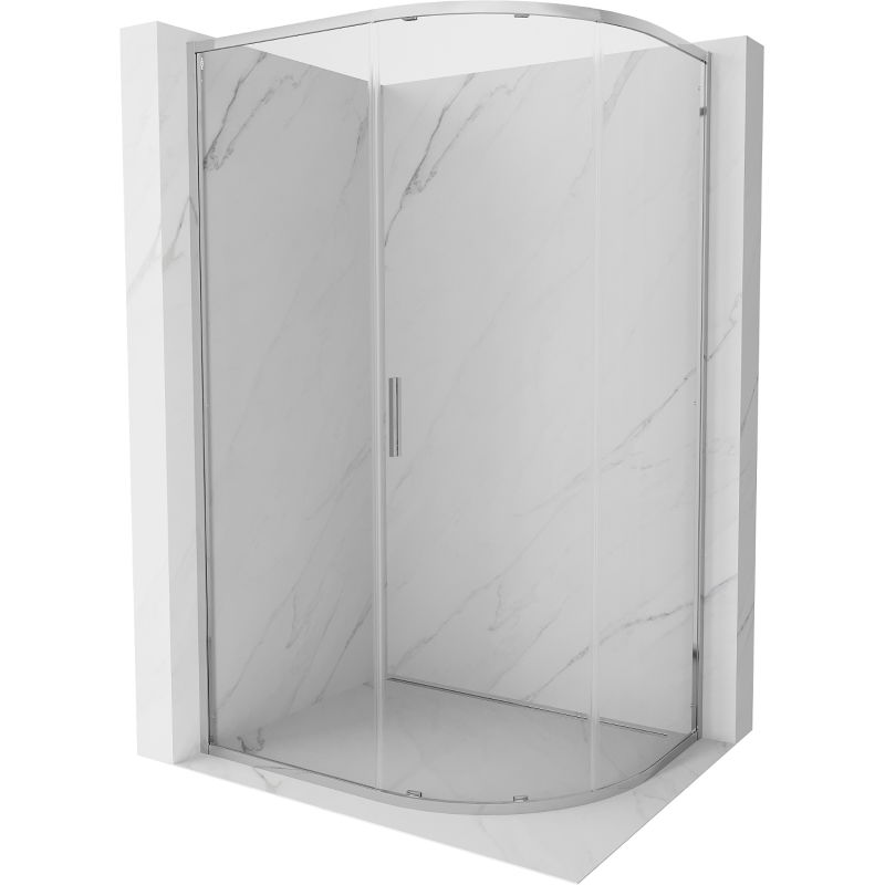 Mexen Exo cabine de douche demi-circulaire asymétrique coulissante 90 x 80 cm, transparent, chrome - 8131-090-080-01-00