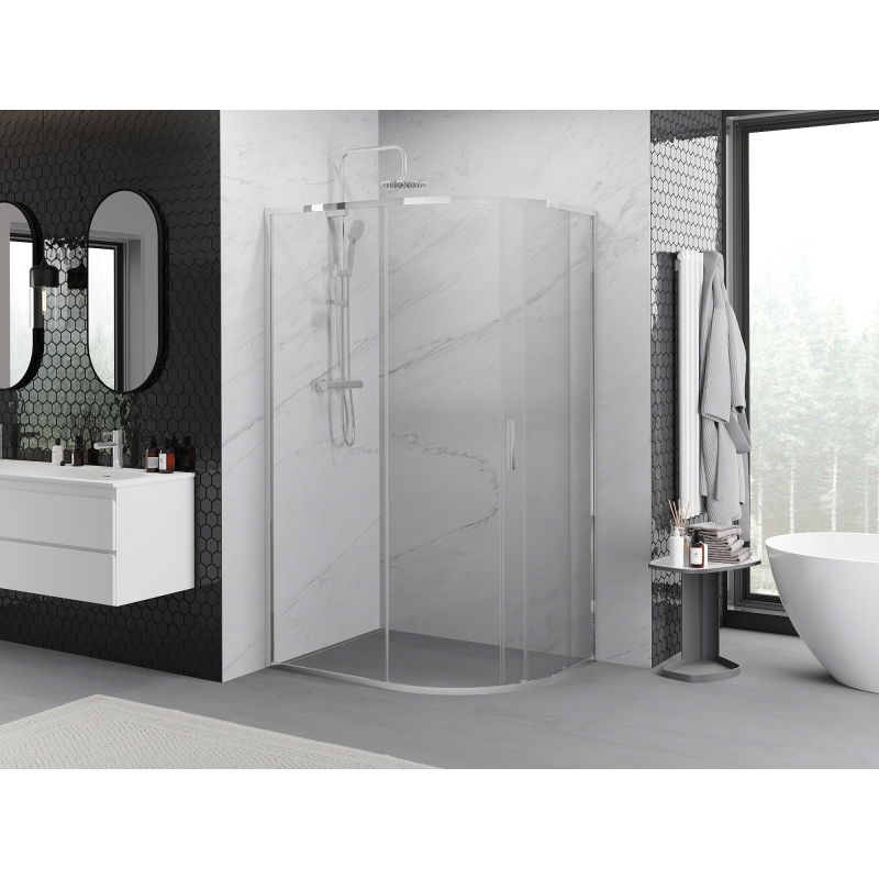 Mexen Exo cabine de douche demi-circulaire asymétrique coulissante 90 x 80 cm, transparent, chrome - 8131-090-080-01-00