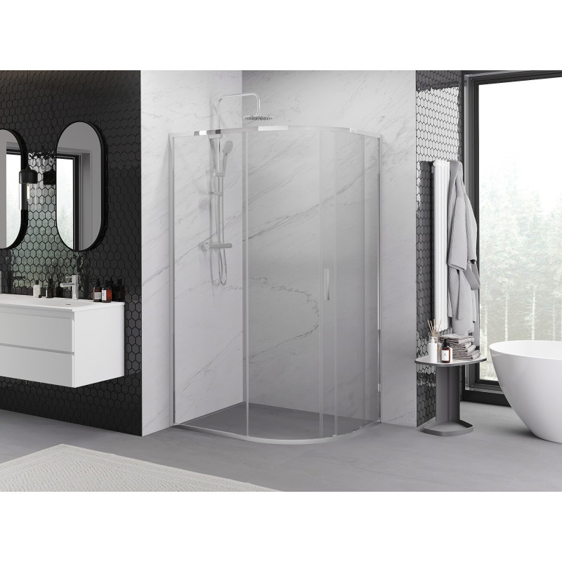 Mexen Exo-S cabine de douche quart de cercle asymétrique coulissante 90 x 80 cm, transparent, chrome - 8131-090-080-01-00