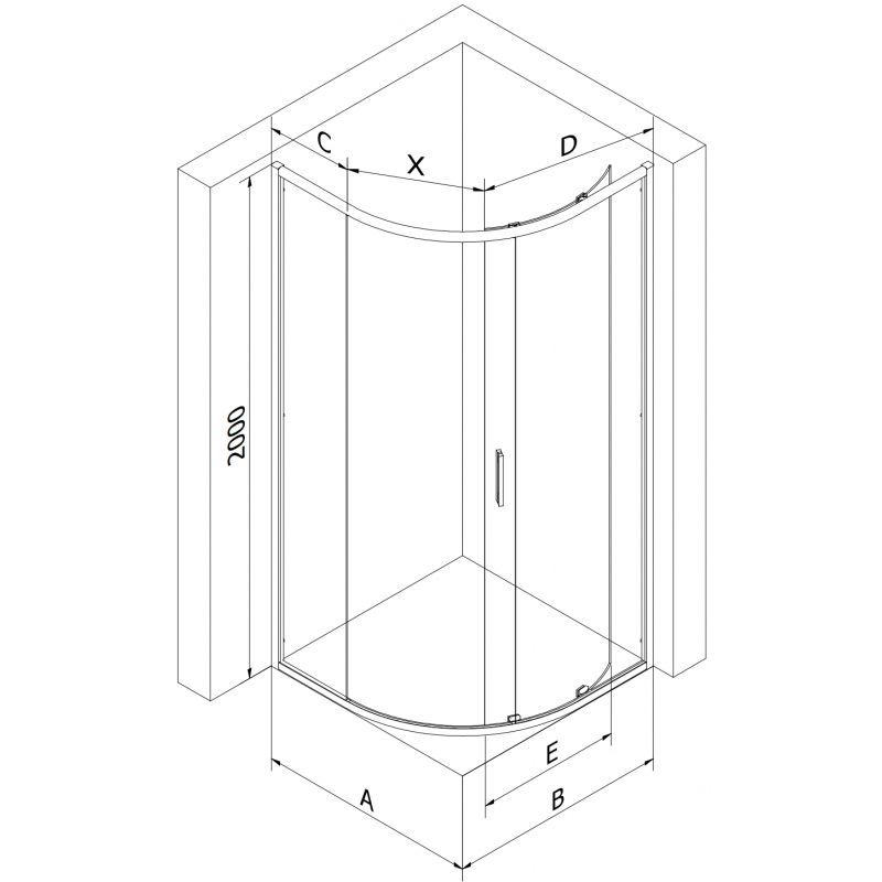 Mexen Exo cabine de douche asymétrique semi-circulaire coulissante 100 x 80 cm, transparent, chrome - 8131-100-080-01-00