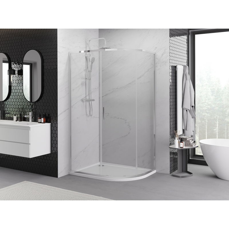 Mexen Exo cabine de douche demi-circulaire asymétrique coulissante 120 x 90 cm, transparent, chrome - 8131-120-090-01-00