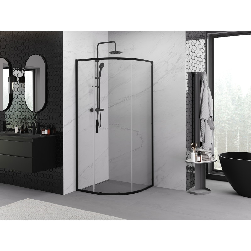 Mexen Exo-S cabine de douche semi-circulaire coulissante 80 x 80 cm, transparente, noire - 8131-080-080-70-00