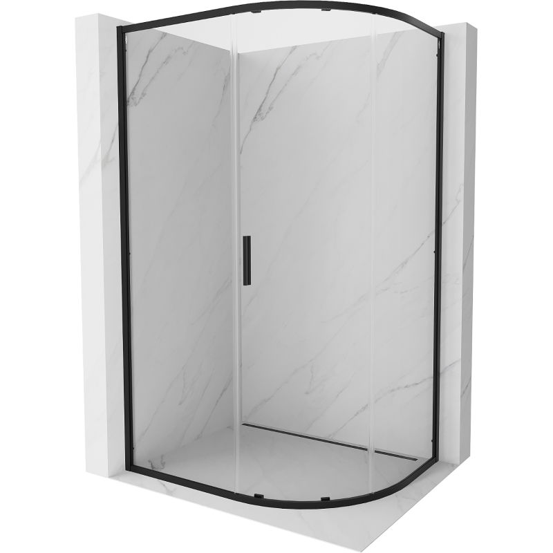 Mexen Exo cabine de douche semi-circulaire asymétrique coulissante 100 x 80 cm, transparent, noir - 8131-100-080-70-00