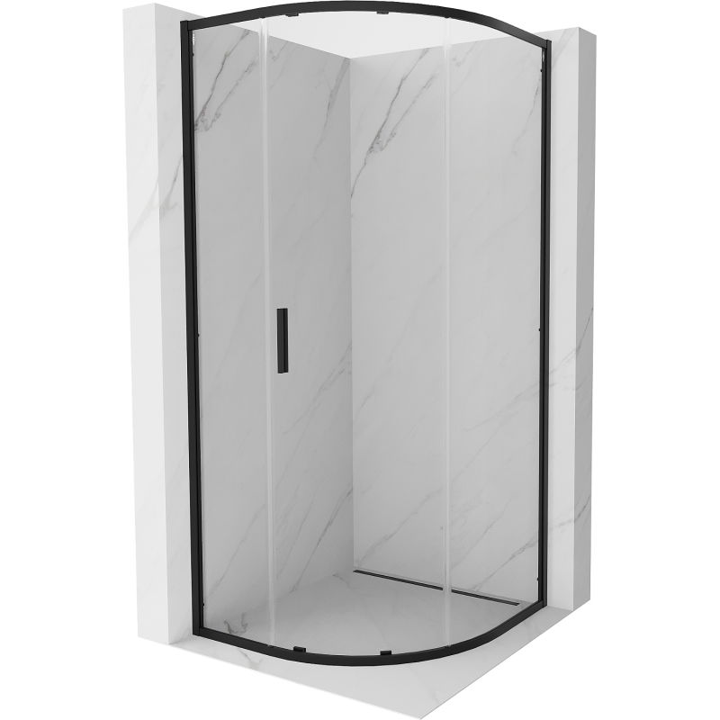 Mexen Exo cabine de douche semi-circulaire coulissante 90 x 90 cm, transparente, noire - 8131-090-090-70-00