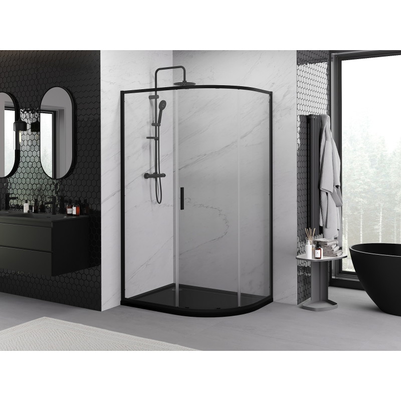 Mexen Exo-S cabine de douche quart de cercle asymétrique coulissante 100 x 90 cm, transparente, noire - 8131-100-090-70-00