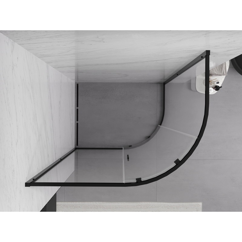 Mexen Exo-S cabine de douche quart de cercle asymétrique coulissante 100 x 90 cm, transparente, noire - 8131-100-090-70-00