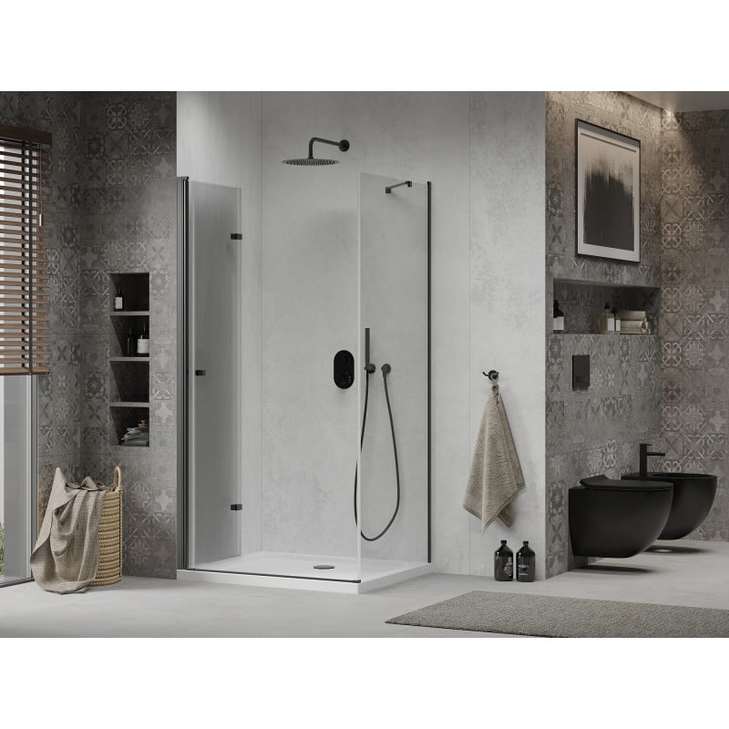 Mexen Lima cabine de douche pliante 90 x 120 cm, transparente, noire + receveur Flat, blanc - 856-090-120-70-00-4010B