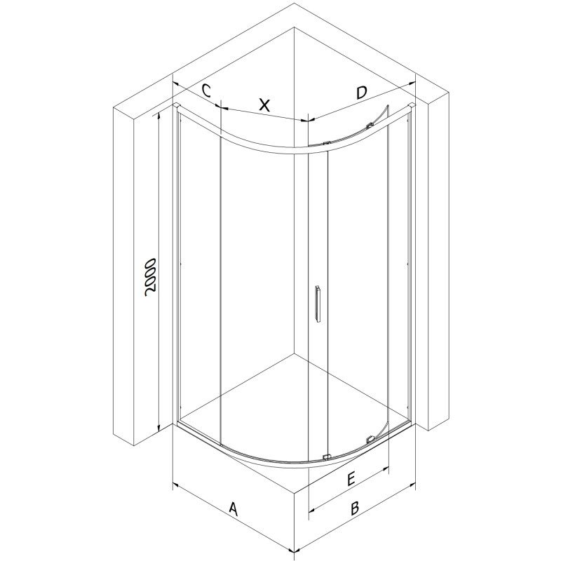 Mexen Exo-S cabine de douche quart de cercle coulissante 70 x 70 cm, transparent, noir - 8131-070-070-70-00
