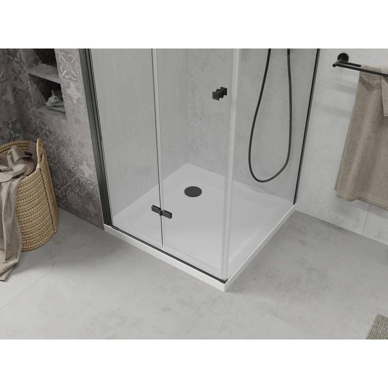 Mexen Lima cabine de douche pliante 100 x 100 cm, transparent, noir + receveur Flat, blanc - 856-100-100-70-00-4010B