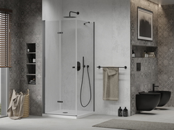 Mexen Lima cabine de douche pliante 100 x 100 cm, transparent, noir + receveur Flat, blanc - 856-100-100-70-00-4010B