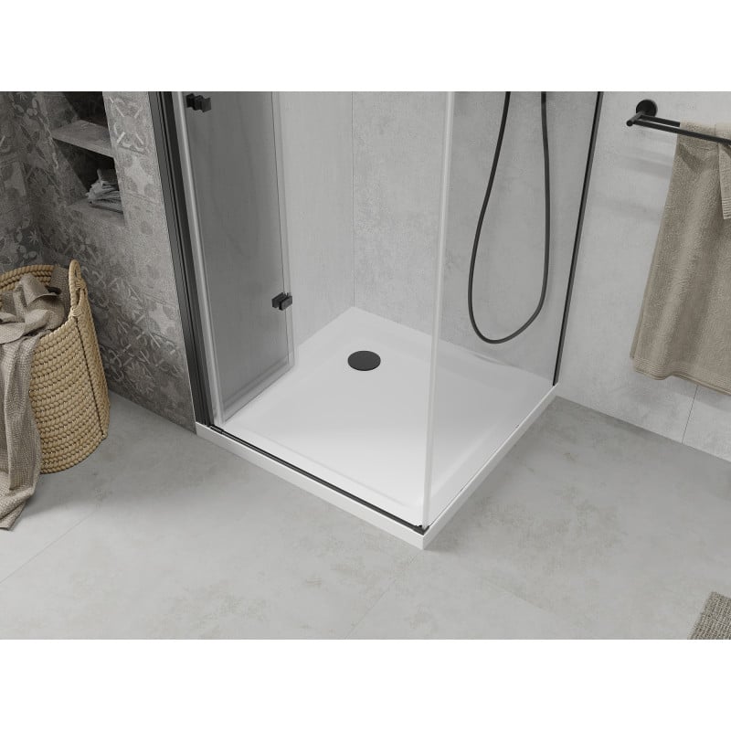 Mexen Lima cabine de douche pliante 100 x 100 cm, transparent, noir + receveur Flat, blanc - 856-100-100-70-00-4010B