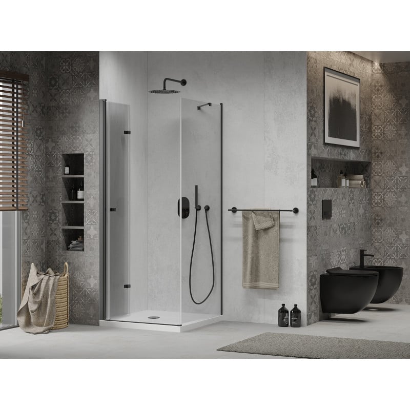 Mexen Lima cabine de douche pliante 100 x 100 cm, transparent, noir + receveur Flat, blanc - 856-100-100-70-00-4010B