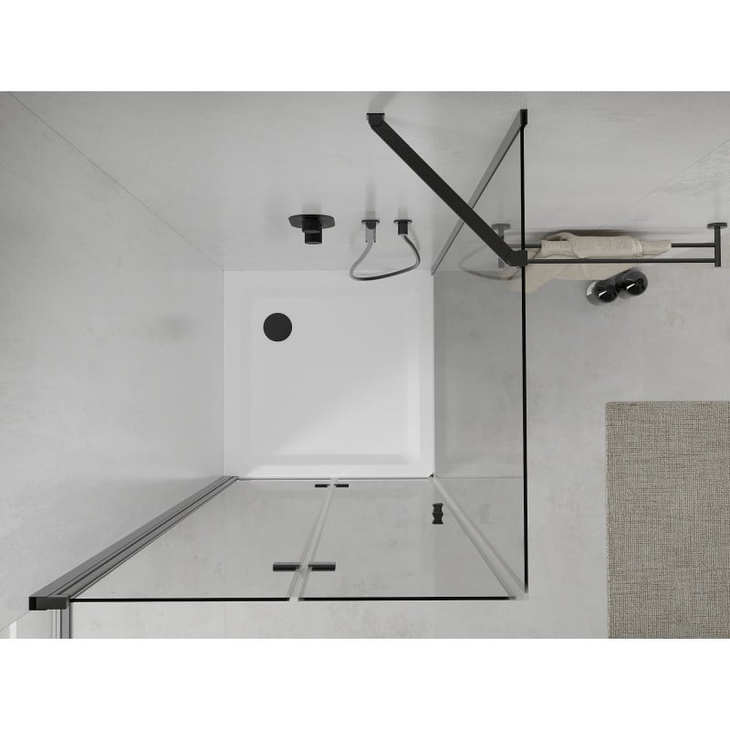 Mexen Lima cabine de douche pliante 100 x 100 cm, transparent, noir + receveur Flat, blanc - 856-100-100-70-00-4010B