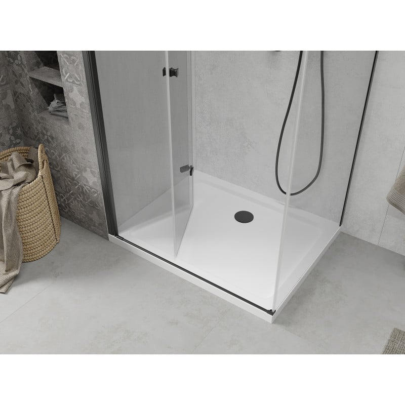 Mexen Lima cabine de douche pliante 100 x 120 cm, transparent, noir + receveur Flat, blanc - 856-100-120-70-00-4010B