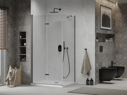 Mexen Lima cabine de douche pliante 100 x 120 cm, transparente, noire + receveur plat, blanc - 856-100-120-70-00-4010B
