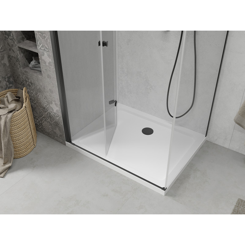 Mexen Lima cabine de douche pliante 120 x 70 cm, transparente, noire + receveur Flat, blanc - 856-120-070-70-00-4010B