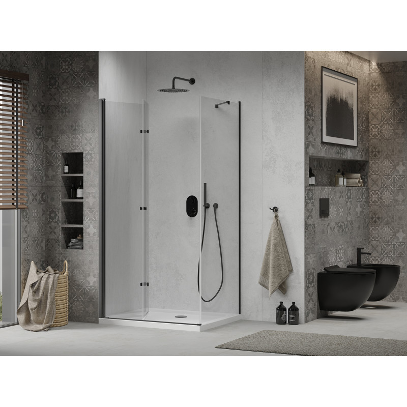 Mexen Lima cabine de douche pliante 120 x 90 cm, transparente, noire + receveur Flat, blanc - 856-120-090-70-00-4010B