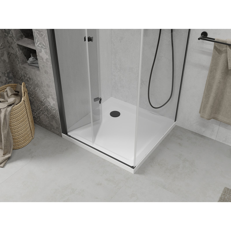Mexen Lima cabine de douche pliante 70 x 70 cm, transparente, noire + receveur Flat, blanc - 856-070-070-70-00-4010B