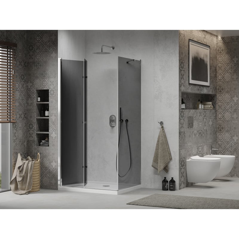 Mexen Lima cabine de douche pliante 70 x 100 cm, graphite, chrome + receveur Flat, blanc - 856-070-100-01-40-4010