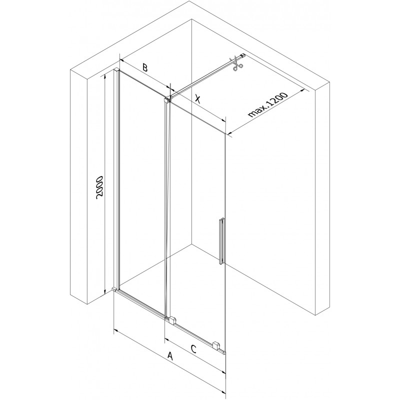 Mexen Velar paroi de douche coulissante Walk-in 140 x 200 cm, transparent 8 mm, noir - 871-140-000-03-70