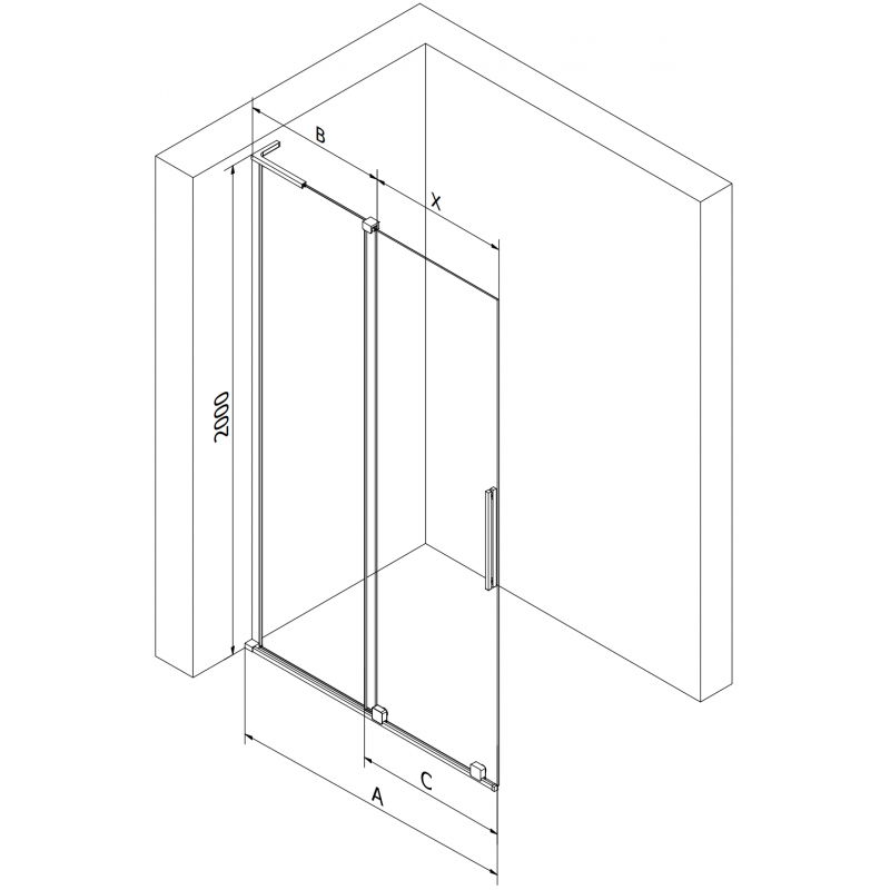 Mexen Velar L paroi de douche coulissante Walk-in 100 x 200 cm, transparent 8 mm, noir - 871-100-003-03-70