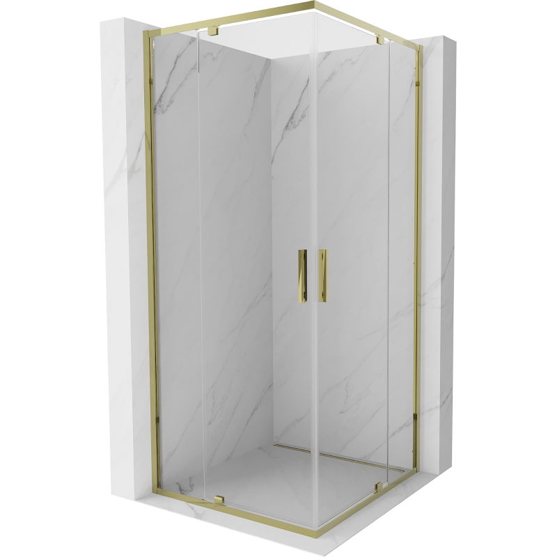 Mexen Exo cabine de douche carrée pivotante 80 x 80 cm, transparent, or - 8110-080-080-50-00