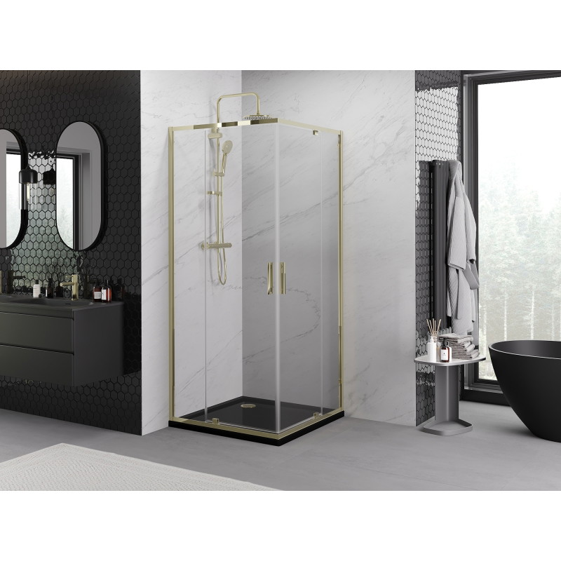 Mexen Exo-R Duo cabine de douche carrée battante 80 x 80 cm, transparent, or - 8110-080-080-50-00