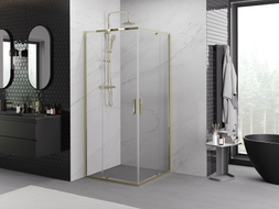 Mexen Exo-R Duo cabine de douche carrée pivotante 90 x 90 cm, transparente, dorée - 8110-090-090-50-00