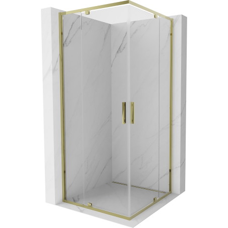 Mexen Exo-R Duo cabine de douche carrée pivotante 90 x 90 cm, transparente, dorée - 8110-090-090-50-00