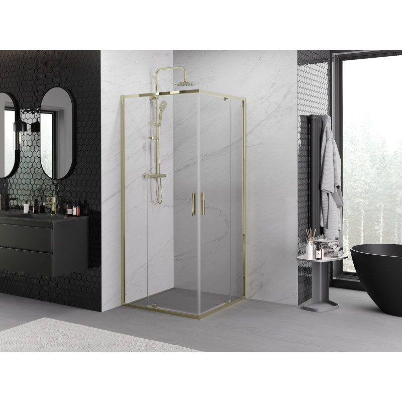 Mexen Exo-R Duo cabine de douche carrée pivotante 100 x 100 cm, transparente, dorée - 8110-100-100-50-00