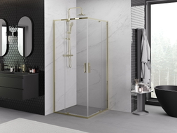 Mexen Exo cabine de douche carrée pivotante 100 x 100 cm, transparente, dorée - 8110-100-100-50-00