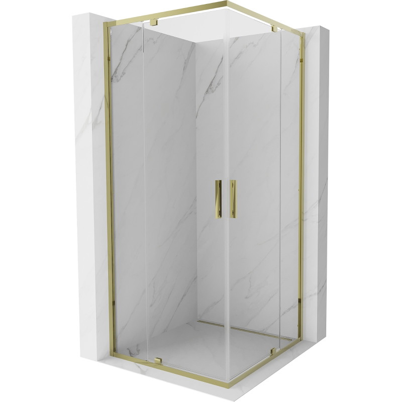 Mexen Exo-R Duo cabine de douche carrée pivotante 100 x 100 cm, transparente, dorée - 8110-100-100-50-00