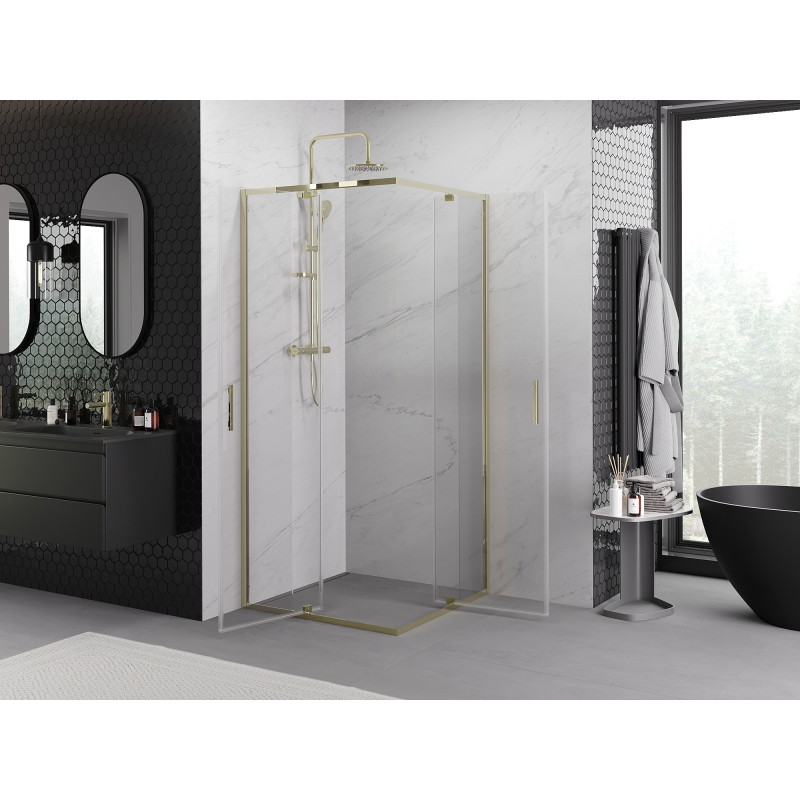 Mexen Exo-R Duo cabine de douche carrée pivotante 100 x 100 cm, transparente, dorée - 8110-100-100-50-00