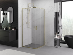 Mexen Exo-S Duo cabine de douche carrée coulissante 70 x 70 cm, transparente, or - 8111-070-070-50-00