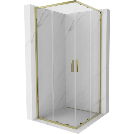 Mexen Exo-S Duo cabine de douche carrée coulissante 80 x 80 cm, transparent, dorée - 8111-080-080-50-00