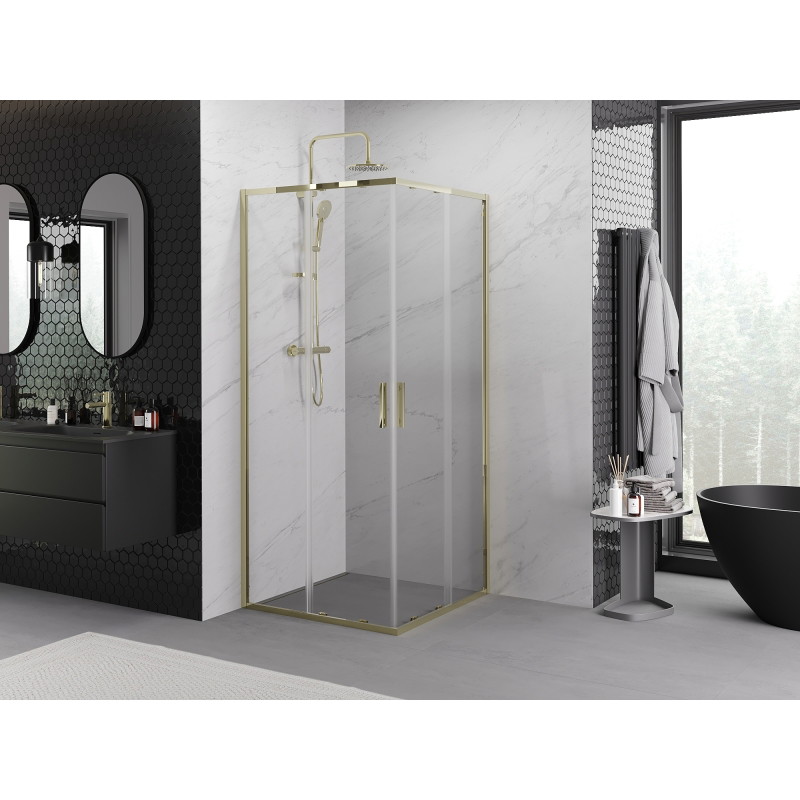 Mexen Exo-S Duo cabine de douche carrée coulissante 90 x 90 cm, transparent, dorée - 8111-090-090-50-00