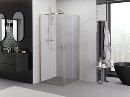 Mexen Exo-S Duo cabine de douche carrée coulissante 100 x 100 cm, transparente, dorée - 8111-100-100-50-00
