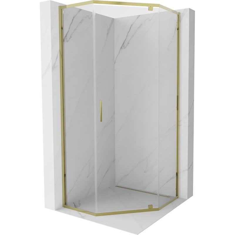 Mexen Exo cabine de douche pentagonale pivotante 80 x 80 cm, transparent, or - 812-080-080-50-00