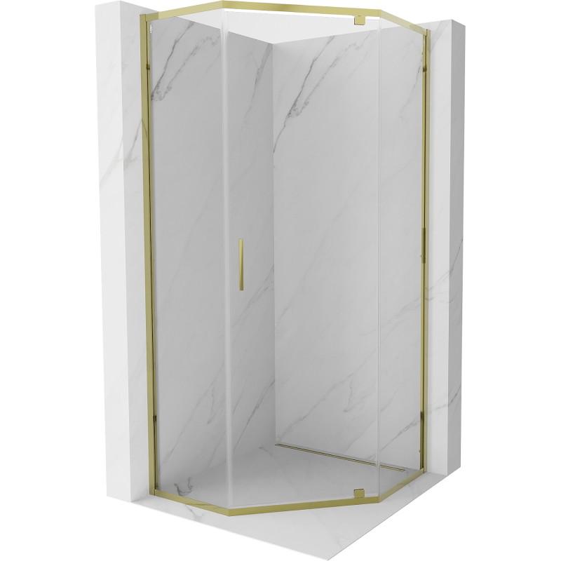 Mexen Exo-R cabine de douche pentagonale pivotante 80 x 80 cm, transparent, dorée - 812-080-080-50-00
