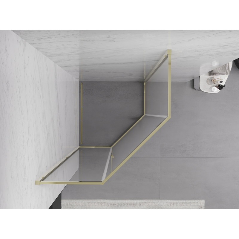 Mexen Exo-R cabine de douche pentagonale pivotante 80 x 80 cm, transparent, dorée - 812-080-080-50-00