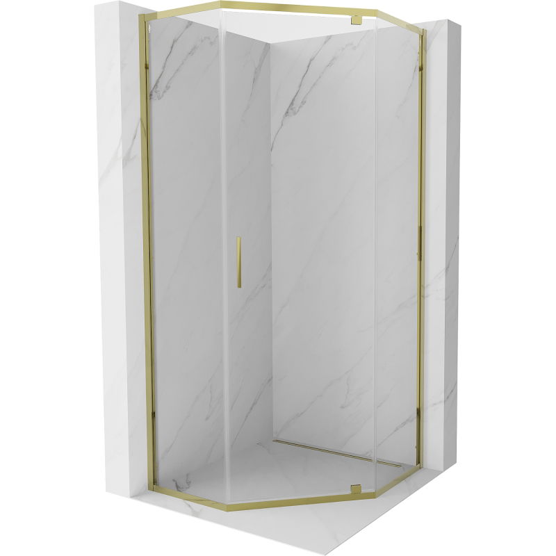 Mexen Exo cabine de douche pentagonale pivotante 90 x 90 cm, transparente, dorée - 812-090-090-50-00