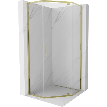 Mexen Exo-R cabine de douche pentagonale pivotante 90 x 90 cm, transparente, dorée - 812-090-090-50-00