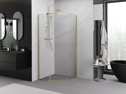 Mexen Exo-R cabine de douche pentagonale pivotante 90 x 90 cm, transparente, dorée - 812-090-090-50-00