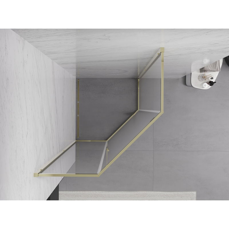 Mexen Exo cabine de douche pentagonale pivotante 90 x 90 cm, transparente, dorée - 812-090-090-50-00
