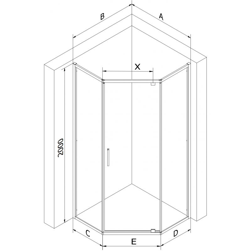 Mexen Exo cabine de douche pentagonale pivotante 100 x 100 cm, transparent, or - 812-100-100-50-00