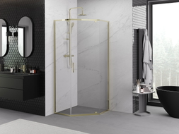 Mexen Exo-R cabine de douche pentagonale pivotante 100 x 100 cm, transparent, or - 812-100-100-50-00