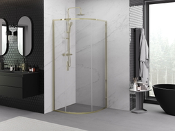 Mexen Exo-S cabine de douche demi-circulaire coulissante 80 x 80 cm, transparent, dorée - 8131-080-080-50-00