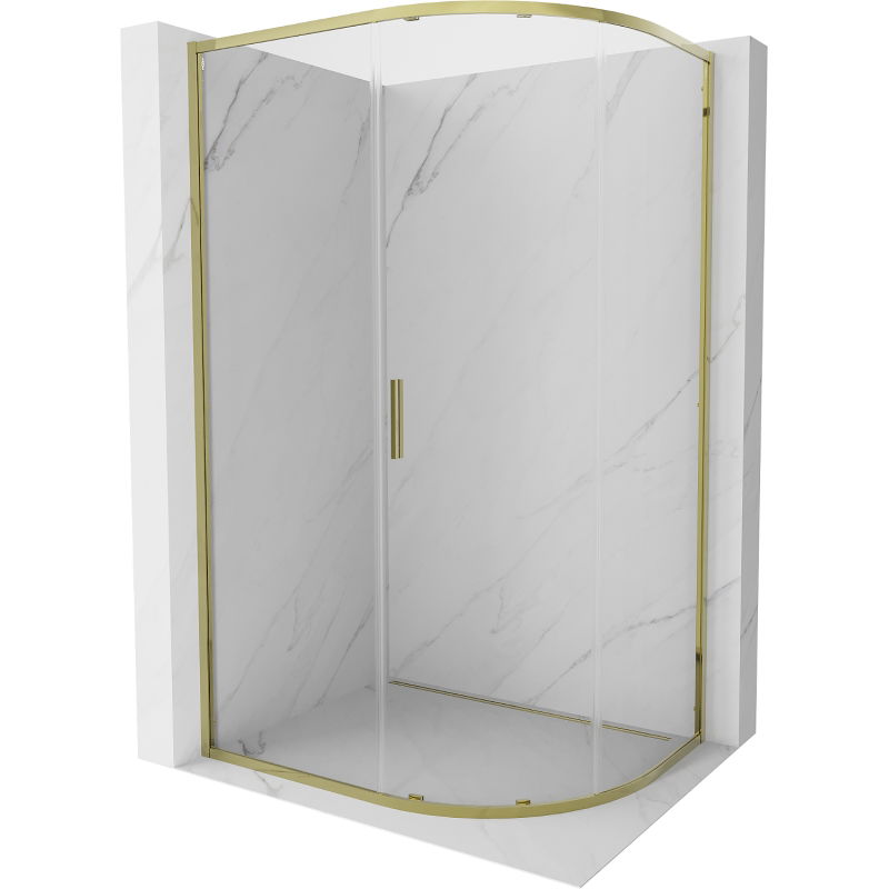 Mexen Exo cabine de douche demi-circulaire coulissante 90 x 80 cm, transparente, dorée - 8131-090-080-50-00